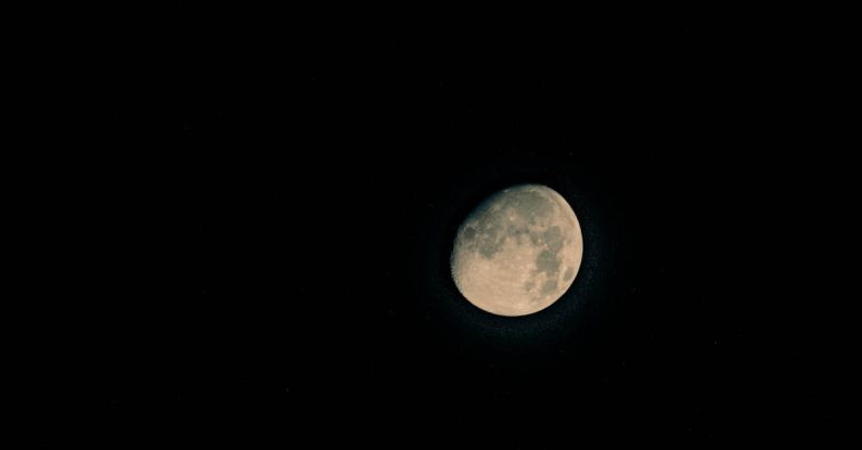 Vertical Space - The moon is seen in the dark sky with a black background