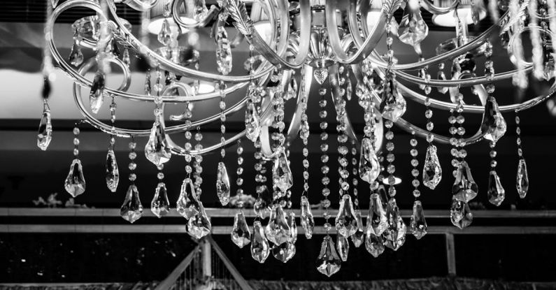 Chandeliers - Grayscale Photo of Glass Chandelier