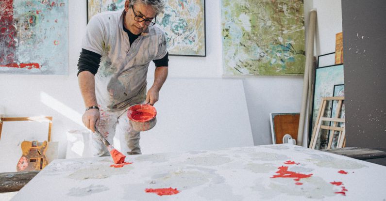 Paint Brands - A man painting on a large canvas in an art studio