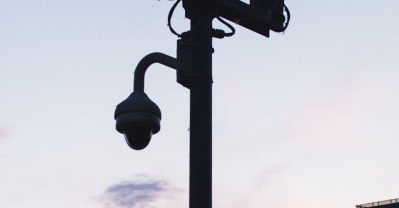 Surveillance Cameras - Black Lamp Post with Mounted Cameras